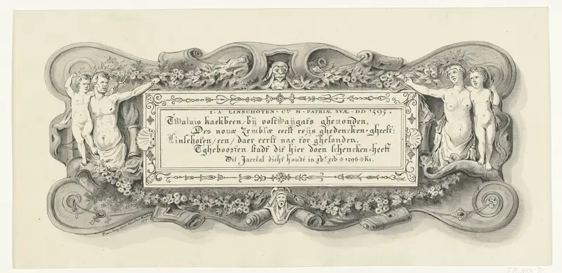 Plaque met vers op het walvisbeen van Jan Huygen van Linschoten in het stadhuis van Haarlem, 1596 Wall Art by Unknown - High-Resolution Digital Print