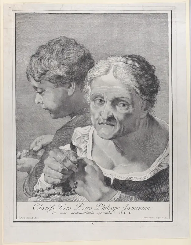 Plate 10: Old woman with a rosary and a boy counting coins, from "Icones ad vivum expressae" Wall Art by Giovanni Cattini - High-Resolution Digital Print