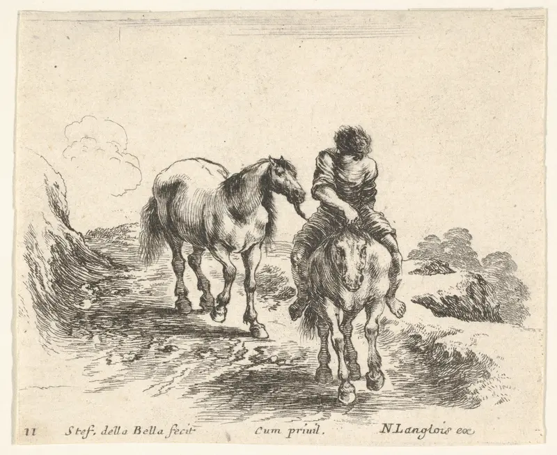 Plate 11: a young horseman, seen from the front, leading another horse, from "Diversi Capricci" Wall Art by Stefano della Bella - High-Resolution Digital Print