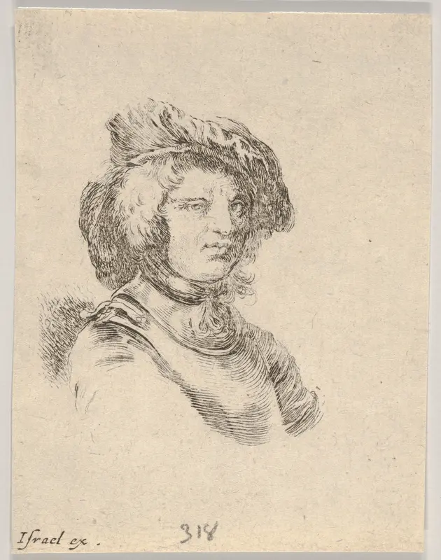 Plate 11: bust of a man wearing a cap and looking towards the right, from "Various heads and figures" (Diverses têtes et figures) Wall Art by Stefano della Bella - High-Resolution Digital Print