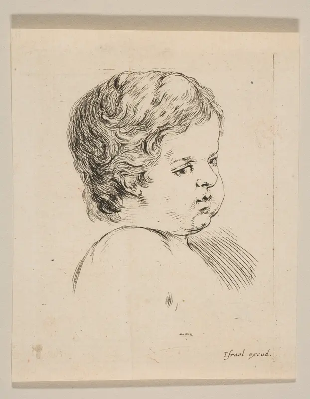 Plate 12: head of a child, from 'The Book for Learning to Draw' (Livre pour apprendre à dessiner) Wall Art by Stefano della Bella - High-Resolution Digital Print