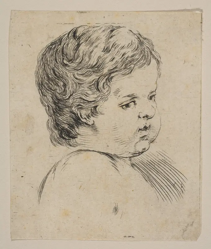 Plate 12: Head of a Child, from "The Book for Learning to Draw" (Livre pour apprendre à dessiner) Wall Art by Stefano della Bella - High-Resolution Digital Print