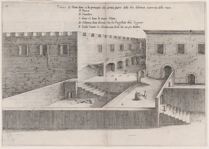 Plate 14, from "Trattato delle Piante & Immagini de Sacri Edifizi di Terra Santa" (Treatise of the Plans & Images of the Sacred Buildings of the Holy Land) Wall Art by Jacques Callot - High-Resolution Digital Print