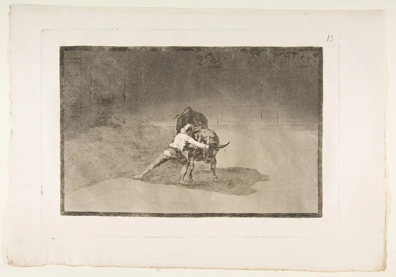 Plate 15 from "La Tauromaquia": The famous Martincho places the banderillas playing the bull with the movement of his body Wall Art by Goya (Francisco de Goya y Lucientes) - High-Resolution Digital Print