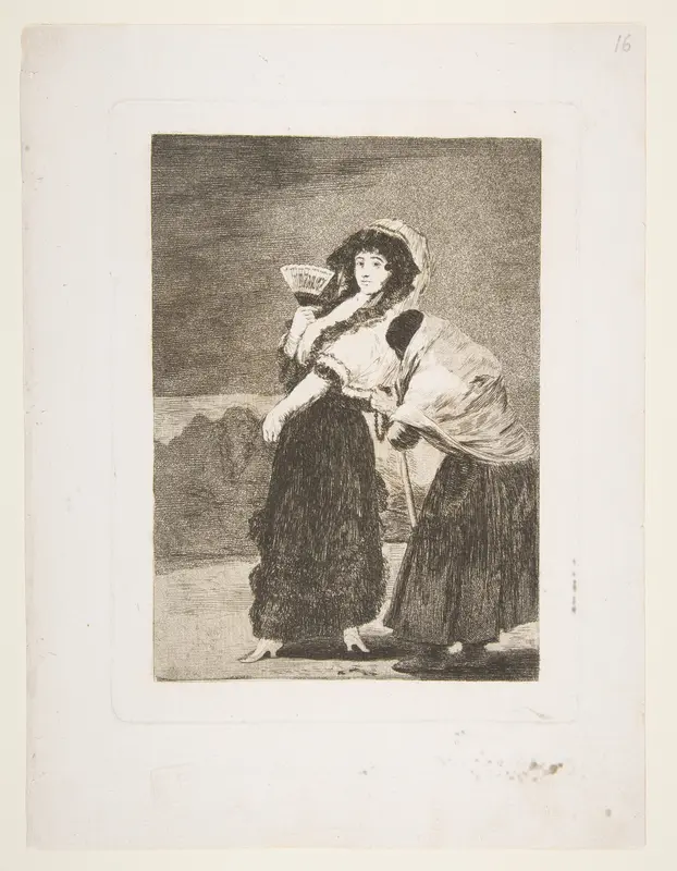 Plate 16  from 'Los Caprichos':For heaven's sake: and it was her mother (Dios la Perdone: Y era su madre)