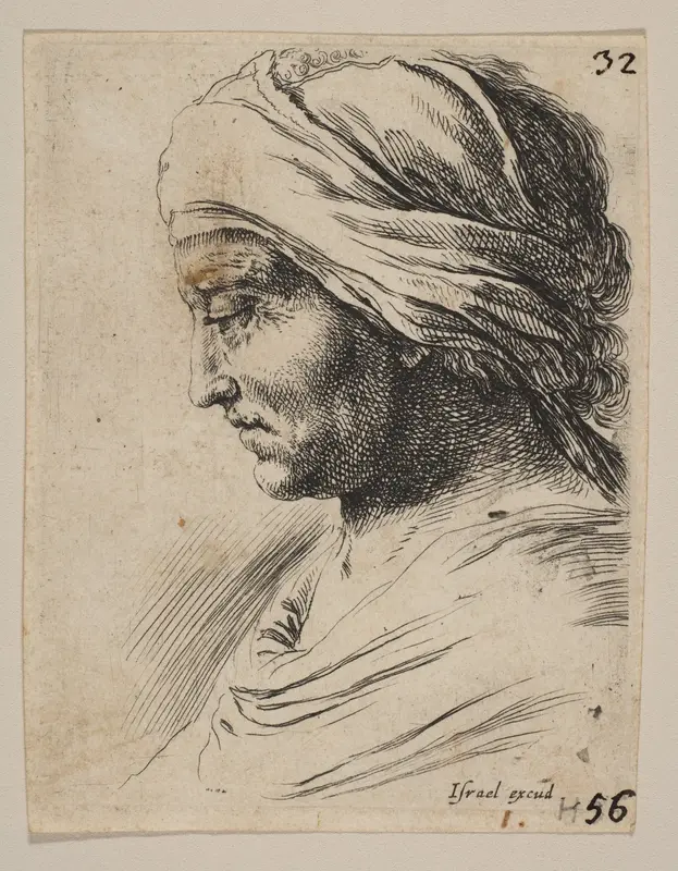 Plate 16: head of an old man in profile with a cloth tied around his head, from 'The Book for Learning to Draw' (Livre pour apprendre à dessiner) Wall Art by Stefano della Bella - High-Resolution Digital Print