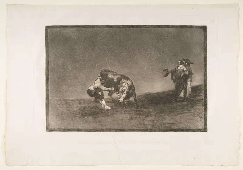 Plate 16 of "La Tauromaquia": The same man throws a bull in the ring at Madrid Wall Art by Goya (Francisco de Goya y Lucientes) - High-Resolution Digital Print