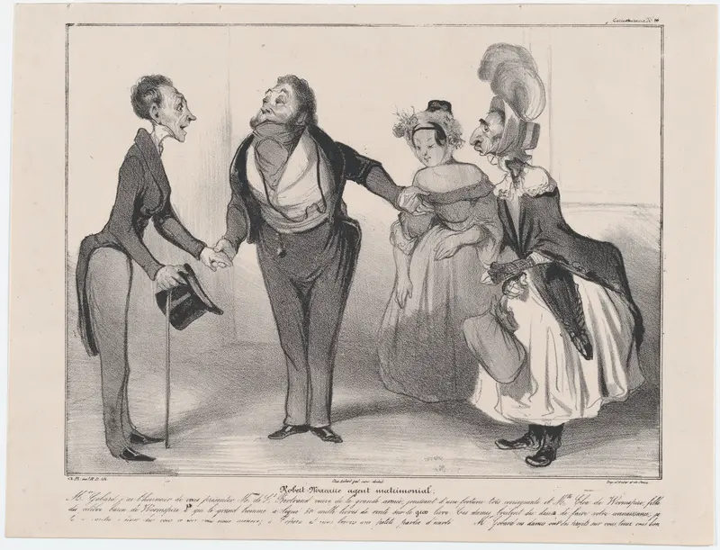 Plate 16: Robert Macaire matrimonial agent, from 'Caricaturana,' published in Les Robert Macaires Wall Art by Honoré Daumier - High-Resolution Digital Print
