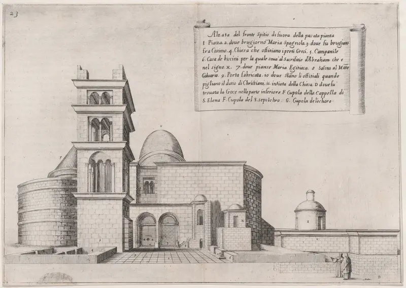 Plate 19, from "Trattato delle Piante & Immagini de Sacri Edifizi di Terra Santa" (Treatise of the Plans & Images of the Sacred Buildings of the Holy Land) Wall Art by Jacques Callot - High-Resolution Digital Print