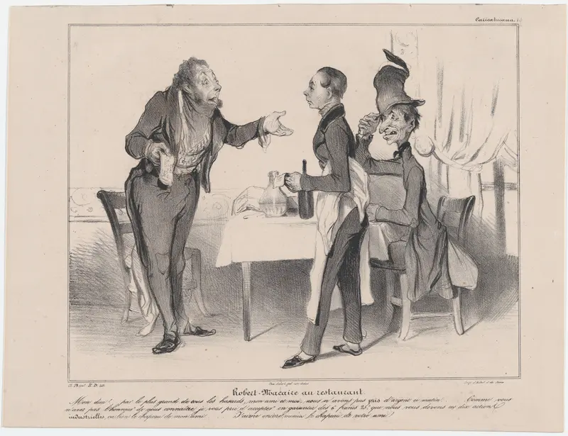 Plate 19: Robert Macaire at the restaurant, from 'Caricaturana,' published in Les Robert Macaires Wall Art by Honoré Daumier - High-Resolution Digital Print