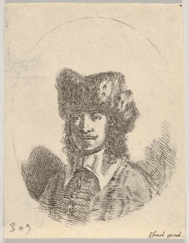 Plate 2: Head of a man with a moustache and fur cap facing left, from "Various heads and figures" (Diverses têtes et figures) Wall Art by Stefano della Bella - High-Resolution Digital Print