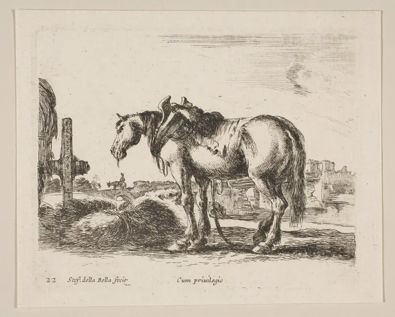 Plate 22: Cart Horse, from "Various animals" (Diversi animali) Wall Art by Stefano della Bella - High-Resolution Digital Print
