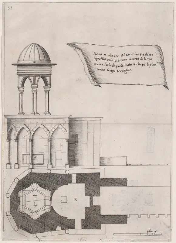 Plate 26, from "Trattato delle Piante & Immagini de Sacri Edifizi di Terra Santa" (Treatise of the Plans & Images of the Sacred Buildings of the Holy Land) Wall Art by Jacques Callot - High-Resolution Digital Print