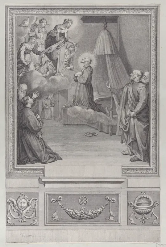 Plate 27: The female personification of Fortitude, holding a pillar and stroking a lion, from "Galeria nel Palazzo Farnese in Roma ... dipinta da Annibale Caracci" Wall Art by Carlo Cesi - High-Resolution Digital Print