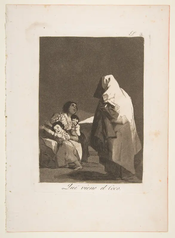 Plate 3 from "Los Caprichos": Here comes the bogey-man (Que viene el Coco)