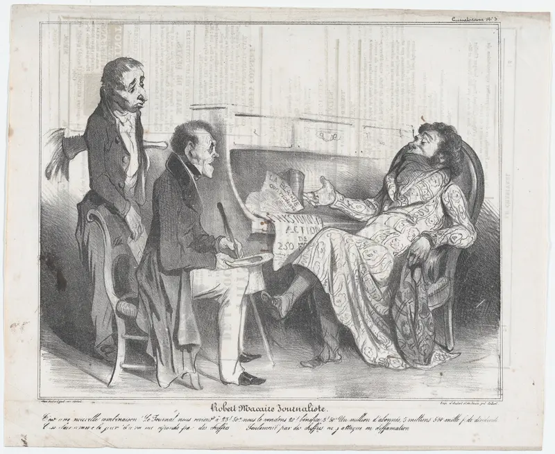 Plate 3: Robert Macaire, journalist, from 'Caricaturana,' published in Le Charivari, September 10, 1836 Wall Art by Honoré Daumier - High-Resolution Digital Print