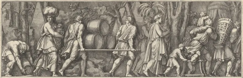 Plate 3: various figures transporting materials, walking to the right Wall Art by Pietro Santi Bartoli - High-Resolution Digital Print