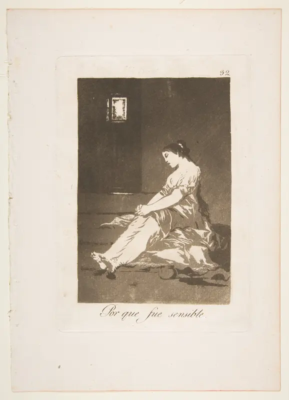 Plate 32 from "Los Caprichos": Because she was susceptible (Por que fue sensible)