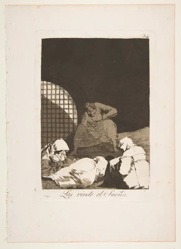 Plate 34 from "Los Caprichos": Sleep overcomes them (Las rinde el Sueño)