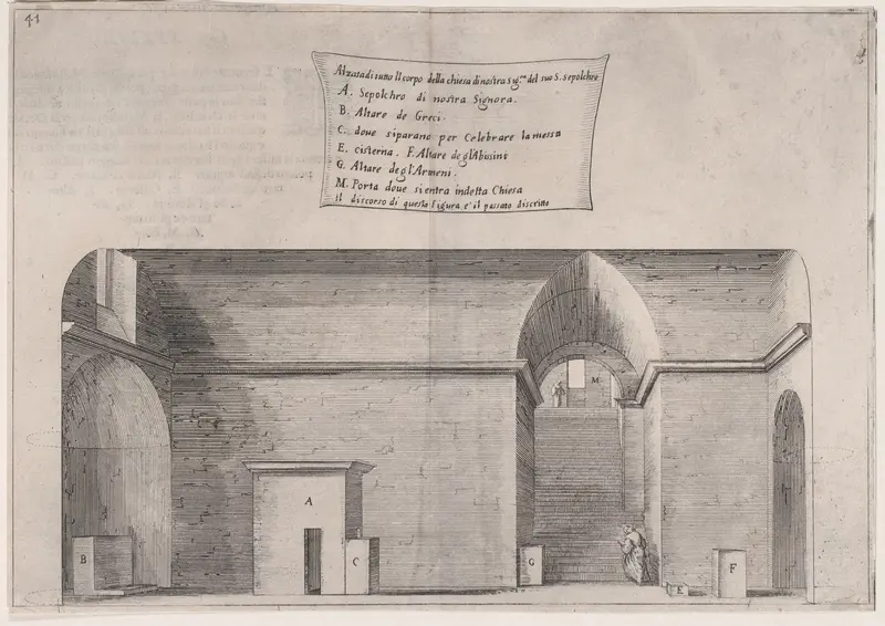 Plate 34, from "Trattato delle Piante & Immagini de Sacri Edifizi di Terra Santa" (Treatise of the Plans & Images of the Sacred Buildings of the Holy Land) Wall Art by Jacques Callot - High-Resolution Digital Print