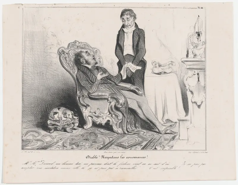Plate 34: Hell! Common manners must be respected, from 'Caricaturana,' published in Les Robert Macaires Wall Art by Honoré Daumier - High-Resolution Digital Print