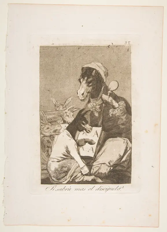 Plate 37 from "Los Caprichos": Might not the pupil know more? (Si Sabrá mas el discipulo?) Wall Art by Goya (Francisco de Goya y Lucientes) - High-Resolution Digital Print