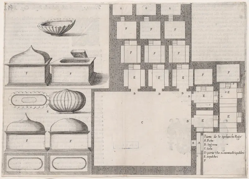 Plate 38, from "Trattato delle Piante & Immagini de Sacri Edifizi di Terra Santa" (Treatise of the Plans & Images of the Sacred Buildings of the Holy Land) Wall Art by Jacques Callot - High-Resolution Digital Print