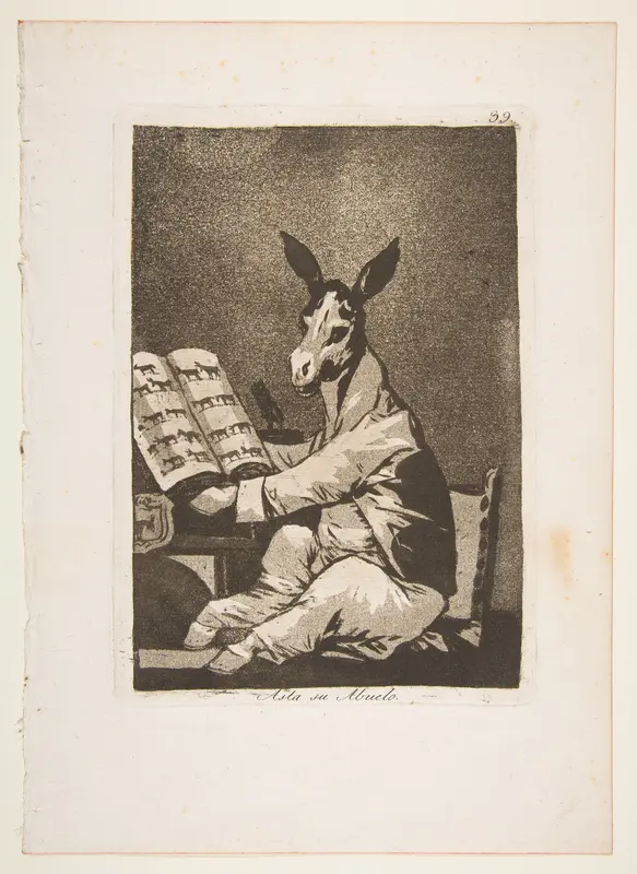 Plate 39 from "Los Caprichos": And so was his grandfather (Asta su Abuelo)