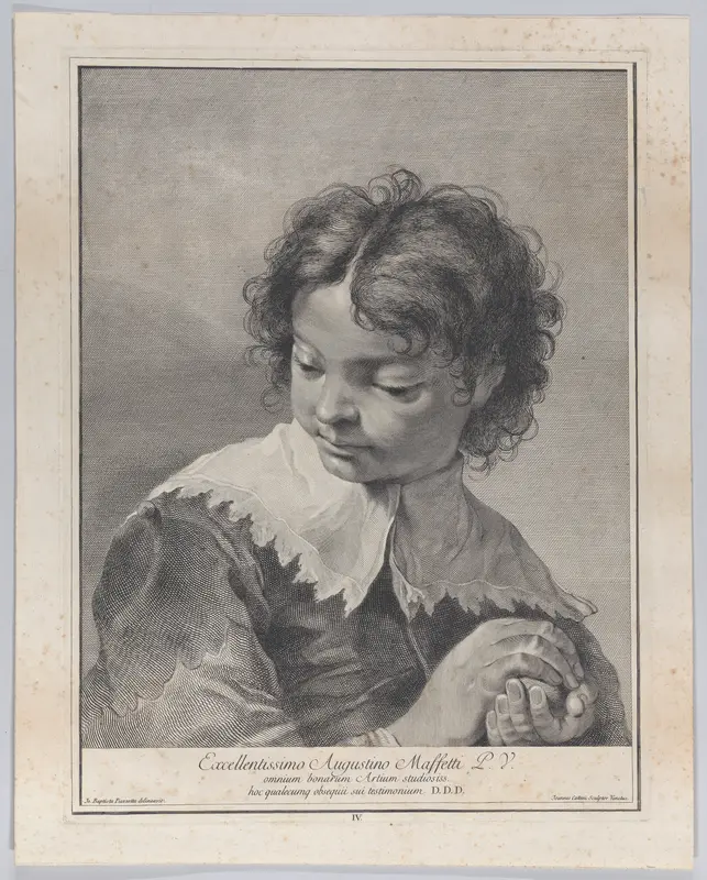 Plate 4: Boy with a lace collar holding a piece of fruit in his hands, from "Icones ad vivum expressae" Wall Art by Giovanni Cattini - High-Resolution Digital Print