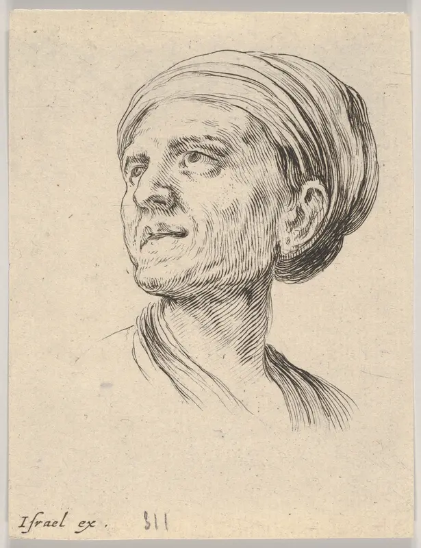 Plate 4: Head of an old woman with a bonnet, looking left, from "Various heads and figures" (Diverses têtes et figures) Wall Art by Stefano della Bella - High-Resolution Digital Print