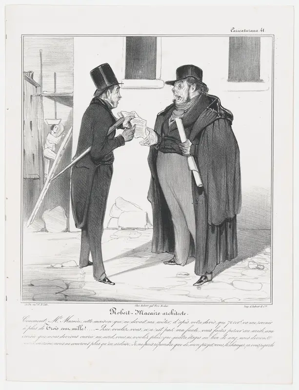 Plate 41: Robert Macaire, architect, from 'Caricaturana,' published in Les Robert Macaires Wall Art by Honoré Daumier - High-Resolution Digital Print