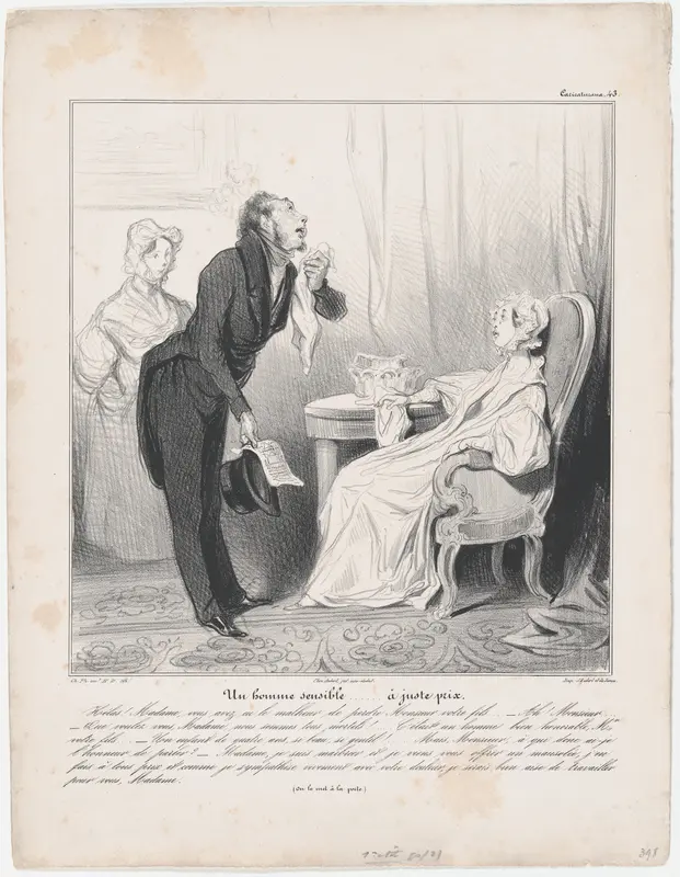 Plate 43: A man of sensitivity at the right price, from 'Caricaturana,' published in Les Robert Macaires Wall Art by Honoré Daumier - High-Resolution Digital Print