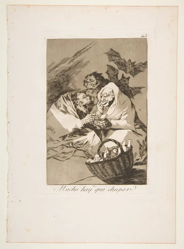 Plate 45 from "Los Caprichos": There is Plenty to Suck (Mucho hay que chupar) Wall Art by Goya (Francisco de Goya y Lucientes) - High-Resolution Digital Print