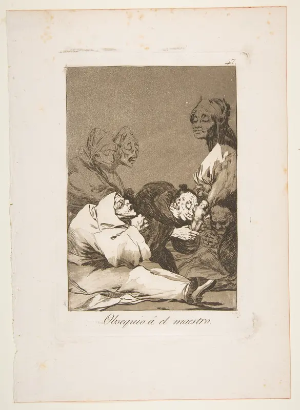 Plate 47 from "Los Caprichos": A gift for the master (Obsequio á el maestro) Wall Art by Goya (Francisco de Goya y Lucientes) - High-Resolution Digital Print