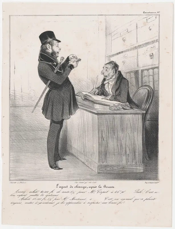 Plate 47: Stockbroker at the close of the day, from 'Caricaturana,' published in Les Robert Macaires Wall Art by Honoré Daumier - High-Resolution Digital Print