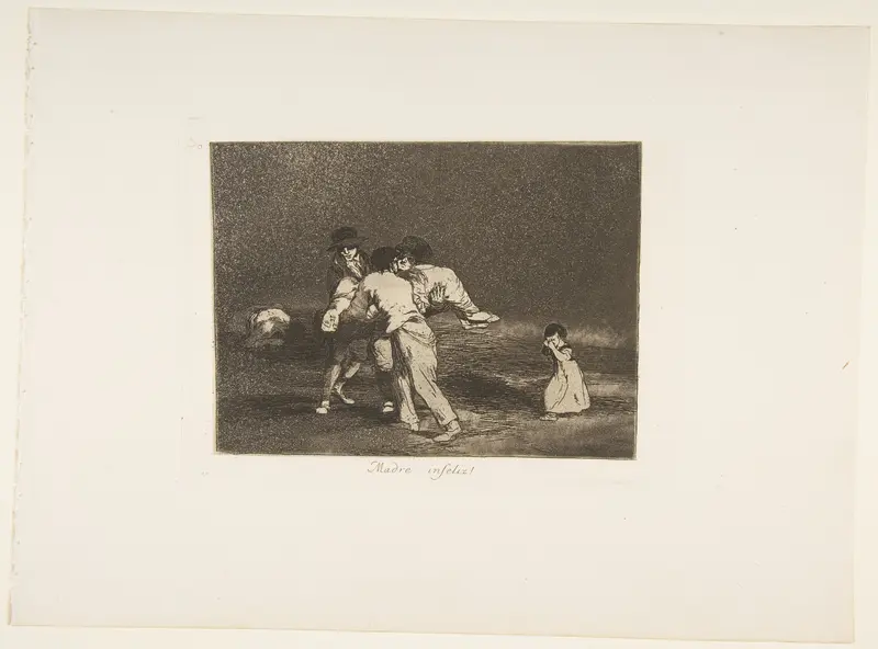Plate 50 from "The Disasters of War" (Los Desastres de la Guerra): 'Unhappy mother!' (Madre Infeliz!) Wall Art by Goya (Francisco de Goya y Lucientes) - High-Resolution Digital Print