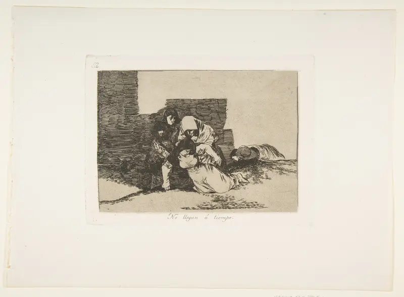 Plate 52 from "The Disasters of War" (Los Desastres de la Guerra): 'They do not arrive in time' (No llegan á tiempo) Wall Art by Goya (Francisco de Goya y Lucientes) - High-Resolution Digital Print