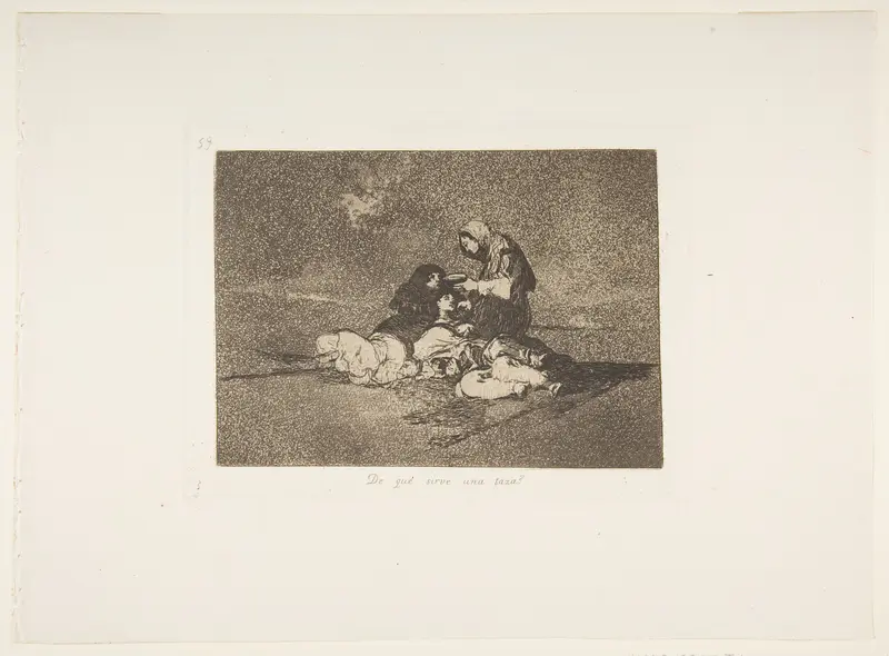 Plate 59  from "The Disasters of War" (Los Desastres de la Guerra): 'What is the use of a cup?' ( De qué sirve una taza?) Wall Art by Goya (Francisco de Goya y Lucientes) - High-Resolution Digital Print