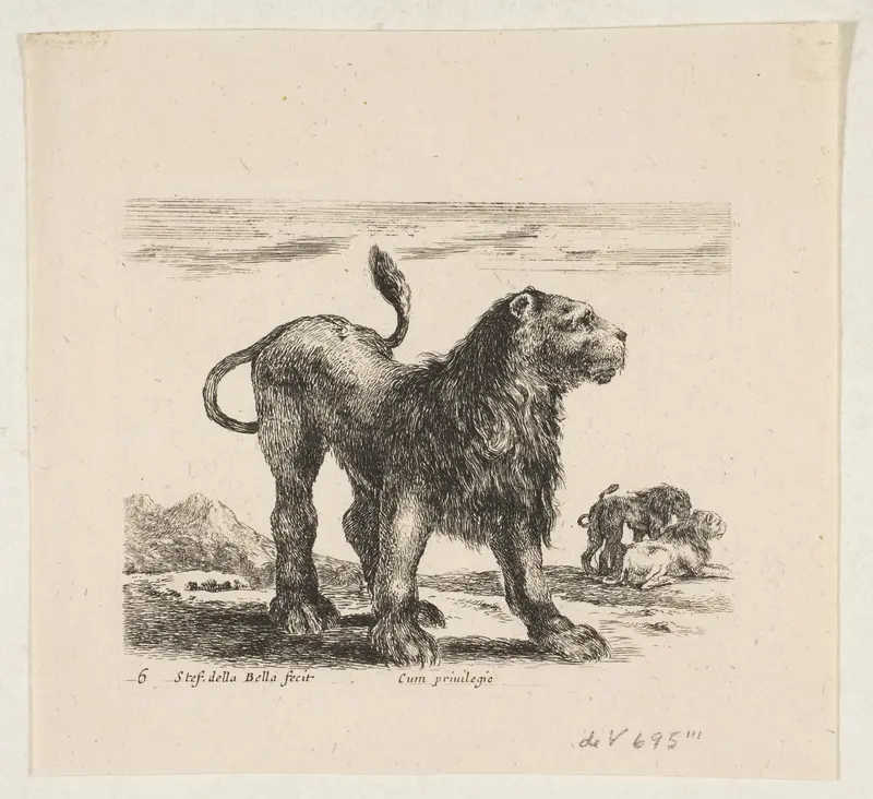 Plate 6: Lion, from "Various animals" (Diversi animali) Wall Art by Stefano della Bella - High-Resolution Digital Print