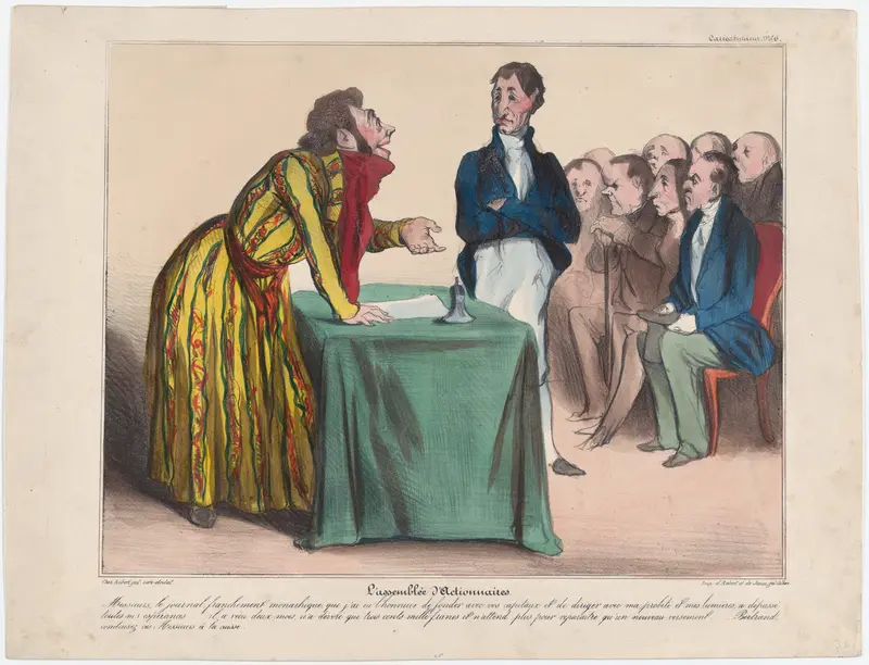 Plate 6: Stockholders' assembly, from 'Caricaturana,' published in Les Robert Macaires Wall Art by Honoré Daumier - High-Resolution Digital Print
