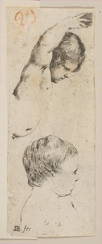 Plate 6: Two studies of children, from "Collection of various doodles and etching proofs" (Recueil de divers griffonnements et preuves d'eauforte) Wall Art by Stefano della Bella - High-Resolution Digital Print