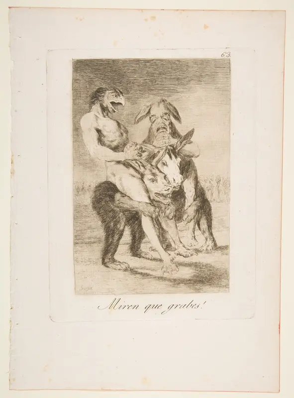 Plate 63 from "Los Caprichos": Look how solemn they are! (Miren que grabes!) Wall Art by Goya (Francisco de Goya y Lucientes) - High-Resolution Digital Print