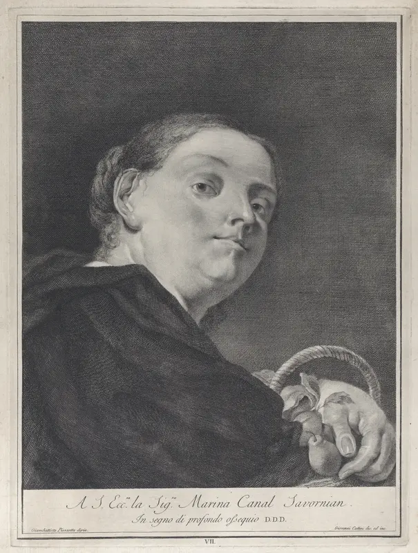 Plate 7: A woman with a basket of pears; from 'Icones ad vivum expressae' after Giovanni Battista Piazzetta Wall Art by Giovanni Cattini - High-Resolution Digital Print