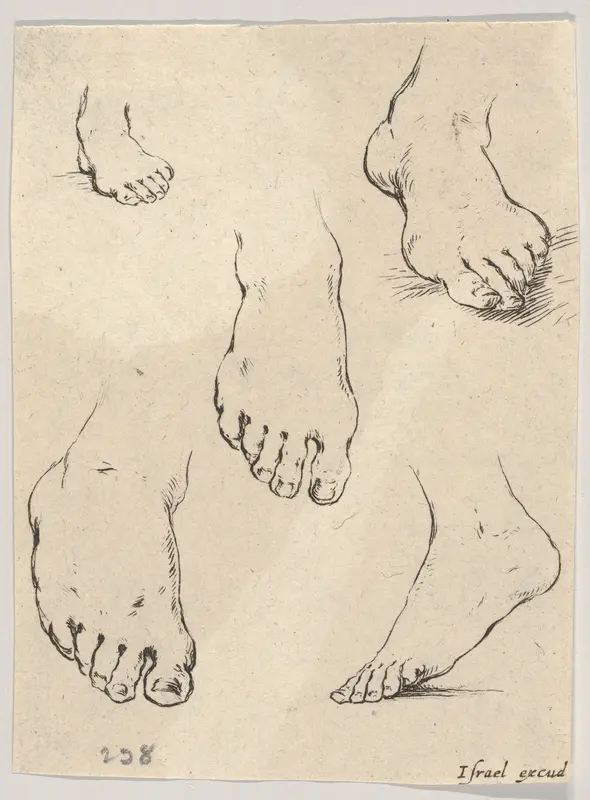 Plate 7: Five feet, from "The Book for Learning to Draw" (Livre pour apprendre à dessiner) Wall Art by Stefano della Bella - High-Resolution Digital Print
