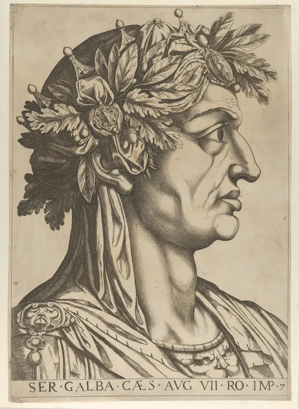 Plate 7: Sergius Galba in profile to the right, from "The Twelve Caesars" Wall Art by Anonymous - High-Resolution Digital Print