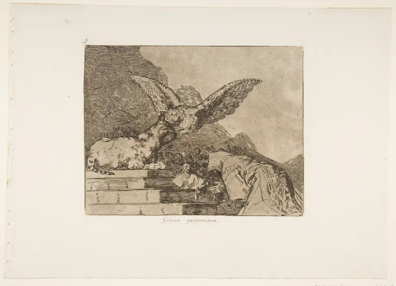 Plate 73 from "The Disasters of War" (Los Desastres de la Guerra): 'Feline pantomime' (Gatesca pantomima) Wall Art by Goya (Francisco de Goya y Lucientes) - High-Resolution Digital Print