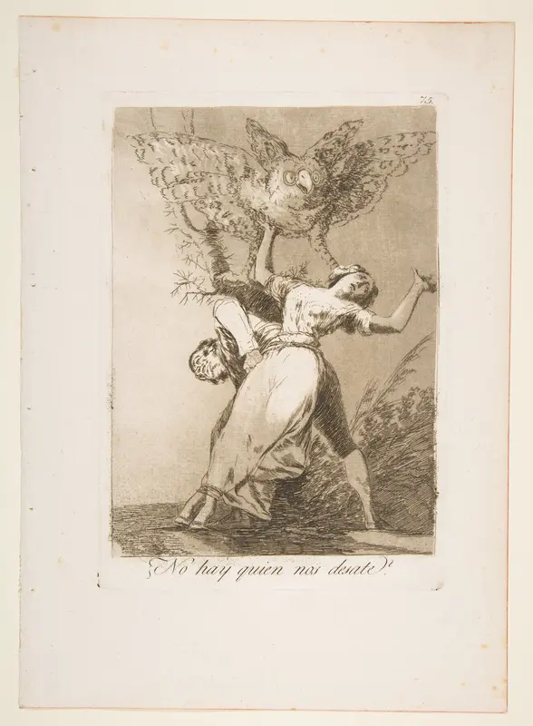 Plate 75 from "Los Caprichos": Is there no one to untie us? (¿No hay quien nos desate?)