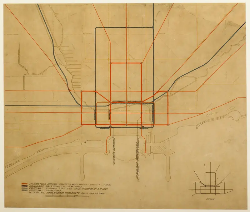 Plate 75 from The Plan of Chicago, 1909: Chicago. Diagram of the City, Showing Complete System of Inner Circuits Wall Art by Daniel Hudson Burnham - High-Resolution Digital Print
