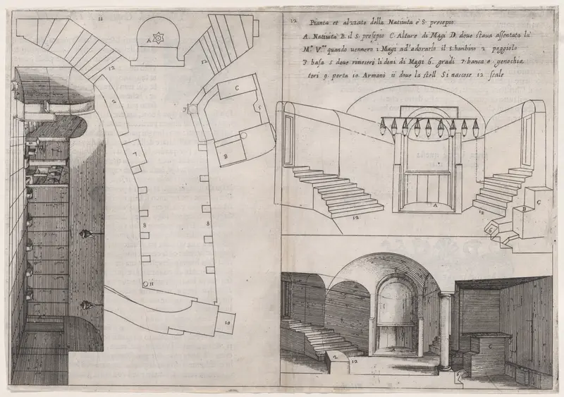 Plate 9, from "Trattato delle Piante & Immagini de Sacri Edifizi di Terra Santa" (Treatise of the Plans & Images of the Sacred Buildings of the Holy Land) Wall Art by Jacques Callot - High-Resolution Digital Print
