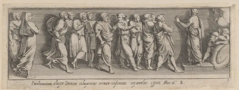 Plate 9: Joshua, standing at right, speaks to the people of Israel, after a lost fresco in the basamento of Bay 10 of the Vatican Loggia Wall Art by Pietro Santi Bartoli - High-Resolution Digital Print